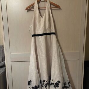 David's Bridal Cream and Black Dress